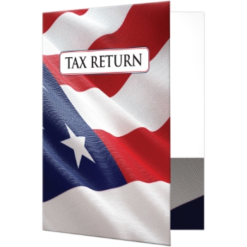 JAM Paper LUXPaper Tax Folders, 80 lb, 9&quot; x 12&quot;, White With Patriotic Flag Design, 250/Carton