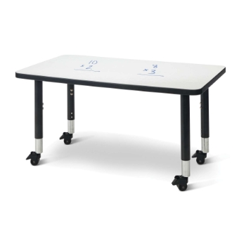 Jonti-Craft Mobile Rectangle Dry Erase Table, 36&quot; W x 20-31&quot; H x 24&quot; D, Write-n-Wipe/Black