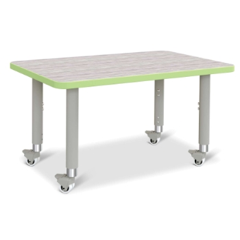 Jonti-Craft Mobile Rectangle Activity Table, 36&quot; W x 20-31&quot; H x 24&quot; D, Driftwood Gray/Key Lime/Gray
