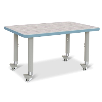 Jonti-Craft Mobile Rectangle Activity Table, 36&quot; W x 20-31&quot; H x 24&quot; D, Driftwood Gray/Coastal Blue/Gray