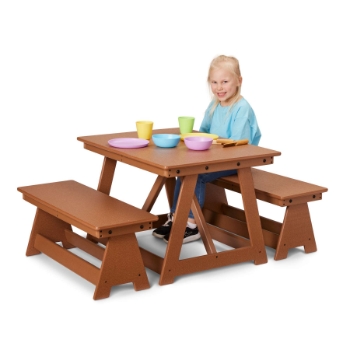 Jonti-Craft EverPlay Small Outdoor Table and Bench Set, 30&quot; W x 23&quot; D, Brown