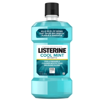 Listerine Antiseptic Mouthwash, Cool Mint Flavor, 1.0 Liter/Bottle, 6 Bottles/Carton