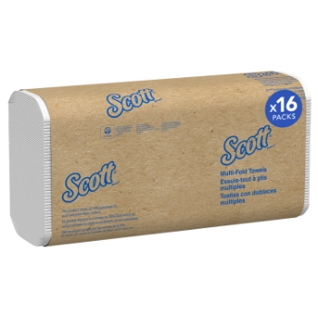 Scott 100% Recycled Fiber Multifold Paper Towels, 9.2&quot; x 9.4&quot; Sheets, 1-Ply, White, 250 Sheets/Pack, 16 Packs/Carton