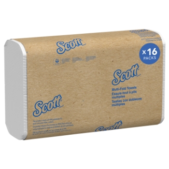 Scott Multifold Paper Towels, 9.2&quot; x 9.4&quot; Sheets, 1-Ply, White, 250 Sheets/Pack, 16 Packs/Carton