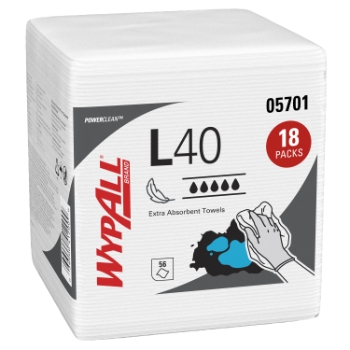 WypAll Power Clean L40 Extra Absorbent Towels, Quarterfold, White, 56 Sheets/Pack, 18 Packs/Carton