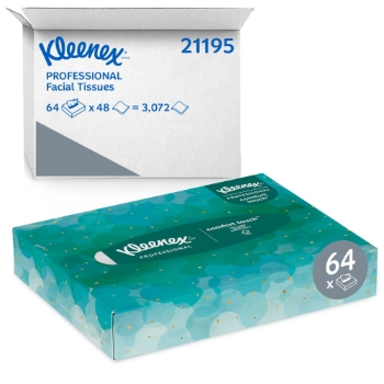 Kleenex Professional Facial Tissues, Flat Box, 2-Ply, White, 48 Tissues/Box, 64 Boxes/Carton