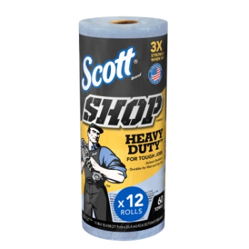 Scott Heavy Duty Shop Towels, 10.4&quot; x 11&quot; Sheets, Blue, 60 Towels/Roll, 12 Rolls/Carton