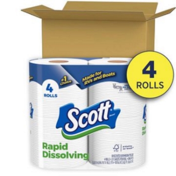 Scott Rapid-Dissolving Toilet Paper, Septic-Safe, 1-Ply, 4-Roll Packs, 48 Rolls Of 231 Sheets, 11,088 Sheets/Carton