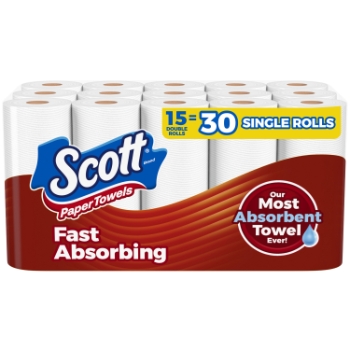 Scott Choose-A-Sheet Double Roll Paper Towels, 1-Ply, White, 100 Sheets/Roll, 15 Rolls/Pack, 2 Packs/Carton