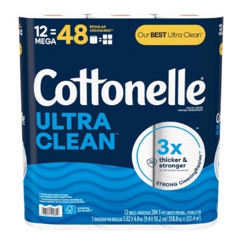 Cottonelle Ultra Clean Toilet Paper, 1-Ply, White, 312 Sheets/Roll, 12 Rolls/Pack, 4 Packs/Carton