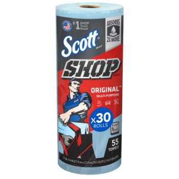 Scott Shop Towels Original, 9.4&quot; x 11&quot; Blue, 55 Towels/Roll, 30 Rolls/Carton