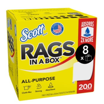 Scott Rags In A Box All-Purpose Towels, Pop Up Box, 9&quot; x 12&quot; Sheets, White, 200 Towels/Box, 8 Boxes/Carton