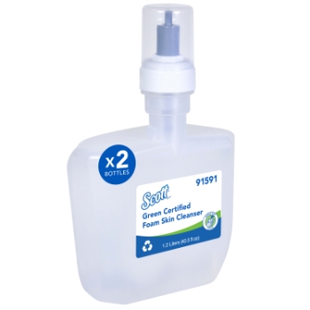 Scott Green Certified Foam Hand Soap Refill, NSF E-1 Rated, Unscented, Clear, 1.2 L Bottle, 2 Refills/Carton