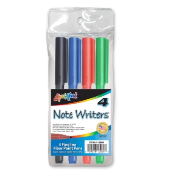 Liqui-Mark Note Writers Fiber Point Pocket Markers, Fine Tip, Assorted Colors, 4/Set