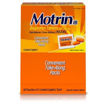 Motrin IB Ibuprofen 200mg Tablets for Fever, Aches and  Pain Relief, 50 Pouches/Box