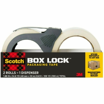 Scotch Box Lock Dispenser Packaging Tape, 55 yds L x 1.88&quot; W, White, 2/Pack