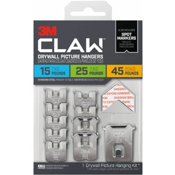 3M Claw Drywall Assorted Picture Hanger, Holds Up to 45 lbs, Steel, 2/Pack