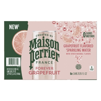 Perrier Sparkling Water Cans, Pink Grapefruit, 330 mL, 8/Pack