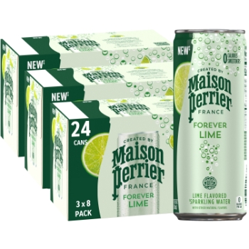 Perrier Sparkling Water Cans, Lime, 330 mL, 8/Pack, 3 Packs/Case