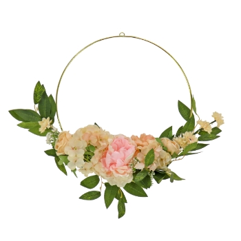 National Tree Company 18&quot; Artificial Spring Hoop Wreath with Peonies &amp; Roses