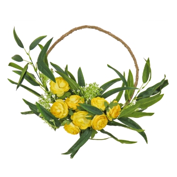 National Tree Company 16&quot; Artificial Spring Hoop Wreath with Buttercup Blooms &amp; Baby&#39;s Breath, Green Stems