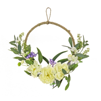 National Tree Company 18&quot; Artificial Spring Hoop Wreath with Peonies &amp; Mini Blossoms, Seed Pods