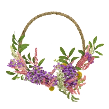 National Tree Company 16&quot; Artificial Spring Hoop Wreath with Lavender &amp; Mini Blossoms, Green Stems