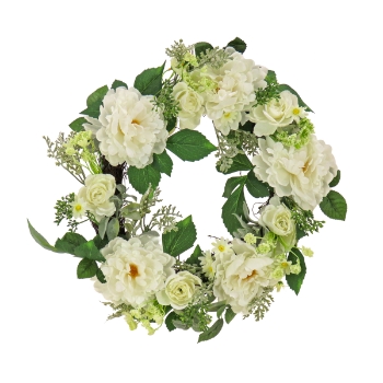 National Tree Company 22&quot; Artificial Spring Wreath with Daisies &amp; Peonies, Buttercups, Pink Seed Pods, Green Stems