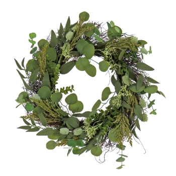 National Tree Company 22&quot; Artificial Spring Wreath with Eucalyptus &amp; Baby&#39;s Breath, Green Stems