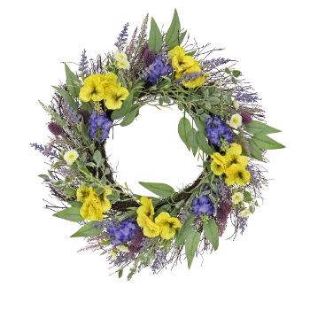 National Tree Company 22&quot; Artificial Spring Wreath with Pansy Blooms &amp; Lavender, Assorted Blossoms, Green Stems