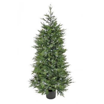 National Tree Company 5&#39; Artificial Cypress Topiary with 300 RGB LED Lights, Black Plastic Nursery Pot