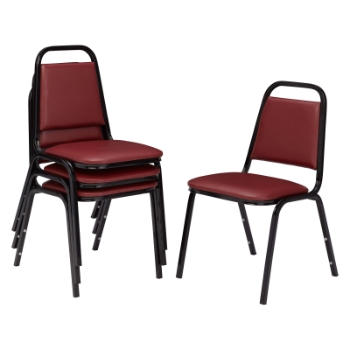  9100 Series Vinyl Upholstered Stack Chair, Pleasant Burgundy Seat, Black Frame, 4 Chairs/Pack