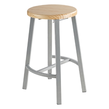 National Public Seating 24&quot; Titan Stool, Solid Wood Seat, Grey Frame