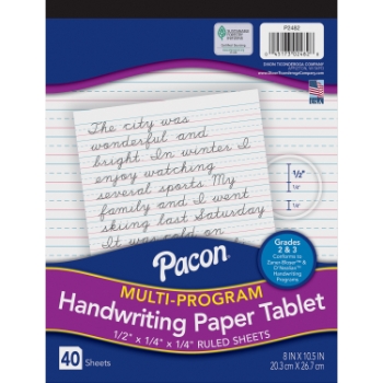 Pacon Multi-Program Handwriting Tablet, Grades 2-3, 8&quot; x 10-1/2&quot;, Ruled Short, 40 Sheets/Pack