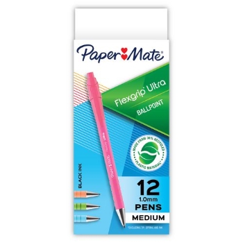 Paper Mate FlexGrip Ultra Retractable Ballpoint Pen, Medium, 1 mm, Black Ink, Assorted Barrels