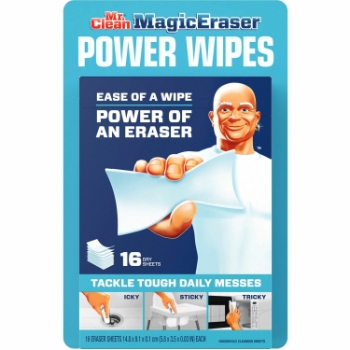 Mr. Clean Magic Eraser Power Wipes, 5.8&quot; L x 3.5&quot; W, Light Blue, 16 Wipes/Box