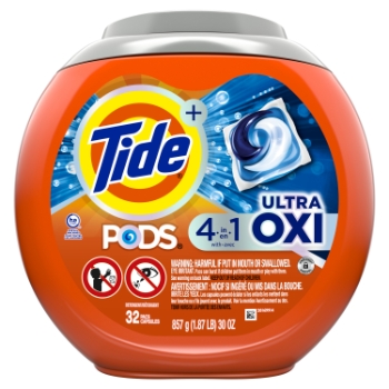 Tide Pods Liquid Laundry Detergent Soap Pacs, Ultra Oxi, HE Compatible, 32 Pods/Tub, 4 Tubs/Carton