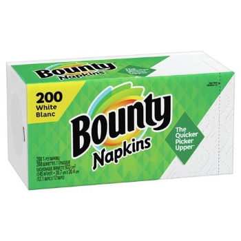 Bounty Quilted Napkins, 1-Ply, 12&quot; W x 12 1/10&quot; L, White, 200 Napkins/Pack, 8 Packs/Carton