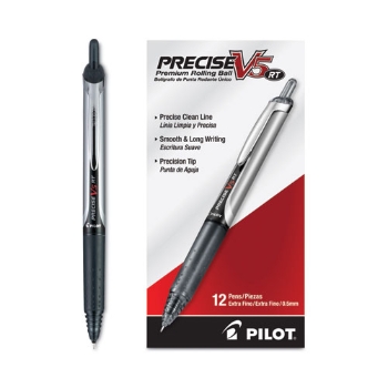 Pilot Precise&#174; V5 Retractable Pens, Extra Fine Point, Black Ink, Dozen