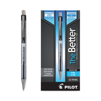 Pilot Better Ball Point Pen, Black Ink, .7mm, Dozen