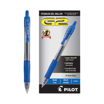Pilot G2 Premium Retractable Gel Ink Pen, Bold Point, Refillable, Blue Ink, 1mm, DZ