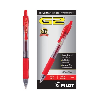 Pilot G2 Premium Retractable Gel Ink Pen, Bold Point, Refillable, Red Ink, 1mm, Dozen