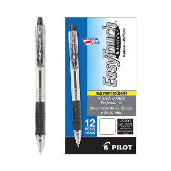 Pilot EasyTouch Retractable Ball Point Pen, Black Ink, 1mm, Dozen