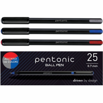 TOPS Pentonic Ballpoint Pen Set, 0.7 mm Tip, Assorted Colors, 25 Pens/Box