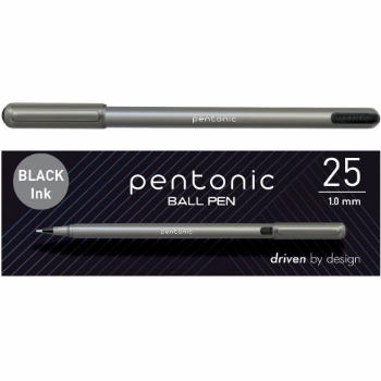 TOPS Pentonic Ballpoint Pen Set, 1 mm Tip, Black, 25 Pens/Box