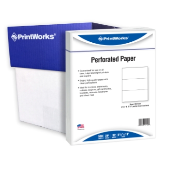 PrintWorks Professional Perforated Paper, 24 lb, 8.5&quot; x 11&quot;, White, 500 Sheets/Ream, 5 Reams/Carton