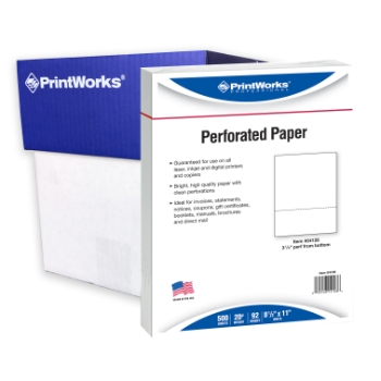 PrintWorks Professional Perforated Paper, 20 lb, 8.5&quot; x 11&quot;, White, 500 Sheets/Ream, 5 Reams/Carton
