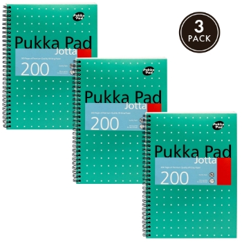 Pukka Pads B5 Jotta Notebook, 10&quot; x 7&quot;, Ruled, 200 Sheets, Metallic Green, 3/Pack