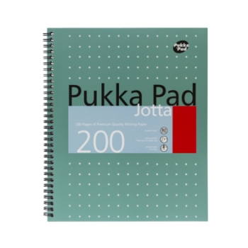 Pukka Pads Plus Jotta Notebook, 8.5&quot; x 11&quot;, Ruled, 200 Sheets, Metallic Green, 3/Pack