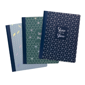 Pukka Pads Glee B5 Composition Books, 7.5&quot; x 9.75&quot;, 70 Sheets, Assorted Colors, 3/Pack